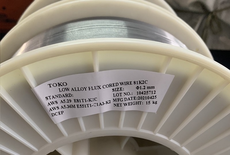 TOKO E81T1-K2C cryogenic flux-cored wire on industrial spool